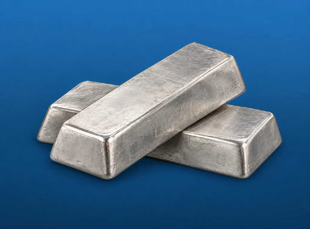Platinbarren vor blauem Hintergrund